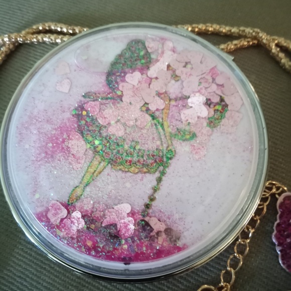 Pink Fairy w Pink Quicksand  & Hearts Compact double-sided Mirror - Picture 2 of 6